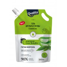 QUALITA Средство для мытья посуды GREEN TEA&ALOE дой-пак 500мл КК/12