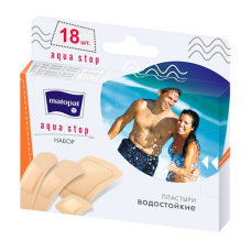 Пластыри Aqua stop водостойкие телесного цвета, набор 18 шт.