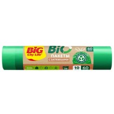 60л BIG CITY пакет д/мусора с затяжкой BIO HD 60*64см 10шт/60 л зеленый