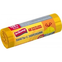 120л AV Пакеты д/мусора с завязками Повышенная прочность ПВД 120л, 10шт, рулон, желтые