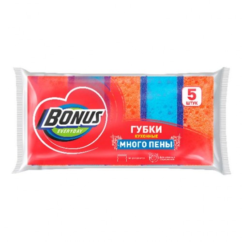 BONUS Губки кухонные крупнопористые Много Пены 5 шт (36шт/ящ)