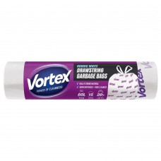 VORTEX Пакеты для мусора с затяжкой, HD, 60х64, белый, 60л/15шт RUS