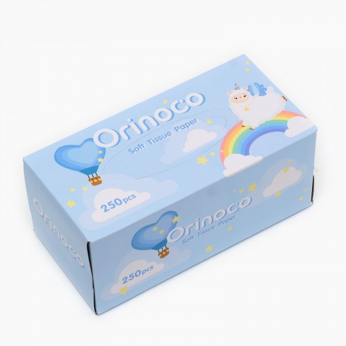 Салфетки бумажные Orinoco 2-слойные в картонной коробке (арт.2), 250шт голубая коробка