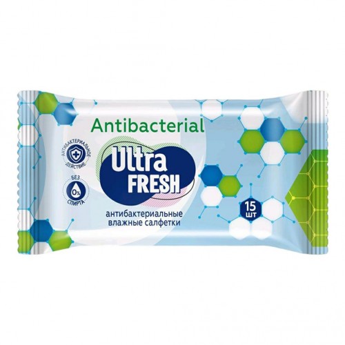 Влажная салфетка Ultra Fresh PREMIUM Antibacterial 15шт c витаминами и экстрактами