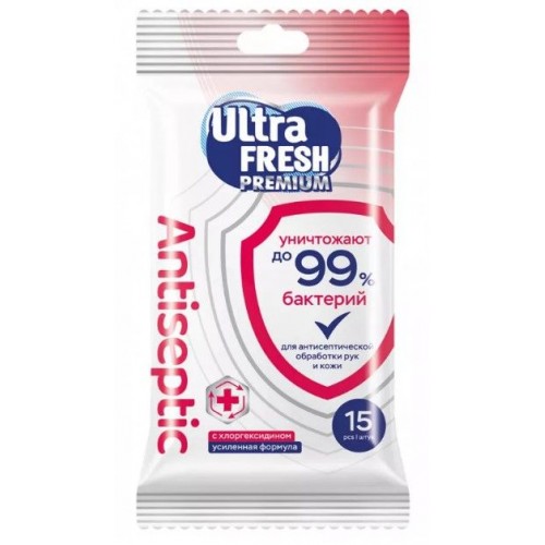 Влажная салфетка Ultra Fresh Premium Antiseptic 15шт с хлоргексидином