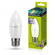Лампы светодиодные Ergolux  LED-С35-9W-E27-6K ( 9Вт Е27 6500К 172-265В) Свеча дневной свет