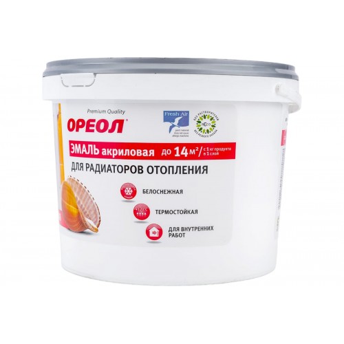 Эмаль для радиаторов отопления ОРЕОЛ термостойк.полиакрил. для внутр.работ белая глянц. 0,8 кг.