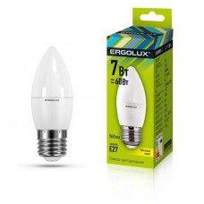 Лампы светодиодные Ergolux  LED-С35-7W-E27-3K (7Вт Е27 3000К 172-265В) Свеча теплый свет