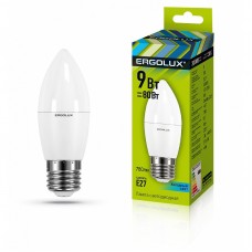 Лампы светодиодные Ergolux  LED-С35-9W-E27-4K ( 9Вт Е27 4500К 172-265В) Свеча холодный свет