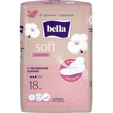 Белла Soft Comfort прокладки гигиенические с крылышками с экстрактом хлопка, софт 3 кап, 18 шт.