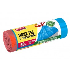 60л AV Пакеты д/мусора с завязками Повыш прочность ПВД 60л, 10шт, рулон голубые