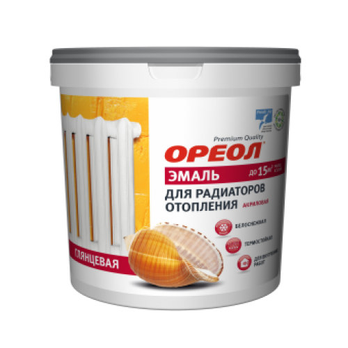 Эмаль для радиаторов отопления ОРЕОЛ термостойк.полиакрил. для внутр.работ белая матовая 0,8 кг, вл8