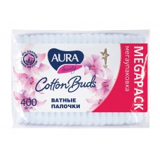 AURA Beauty Ватные палочки 400шт пакет п/эт автозапайка КК/42