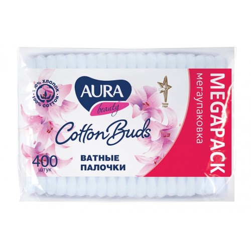 AURA Beauty Ватные палочки 400шт пакет п/эт автозапайка КК/42