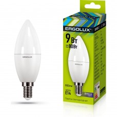 Лампы светодиодные Ergolux  LED-С35-9W-E14-6K (9Вт Е14 6500К 172-265В) Свеча дневной свет