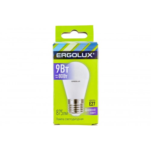 Лампы светодиодные Ergolux LED-G45-9W-E27-6K 9Вт Е27 6500К 172-265В) Шар дневной свет