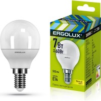 Лампы светодиодные Ergolux LED-G45-7W-E14-3K 7Вт Е14 3000К Шар (60Вт) теплый свет