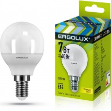 Лампы светодиодные Ergolux  LED-G45-7W-E14-3K 7Вт Е14 3000К Шар (60Вт) теплый свет