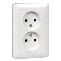 Розетка 2-м СП Хит 16А IP21, без заземления, без защ.шторок белая SE RS16-235-B