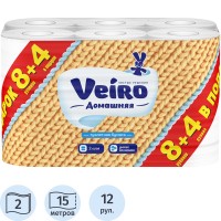 Бумага туалетная Veiro Домашняя, БЕЛЫЙ, 2-сл., 4*12 арт. 1С24