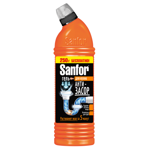 САНФОР средство для прочистки канализационных труб На Кухне 750мл+250мл БЕСПЛАТНО