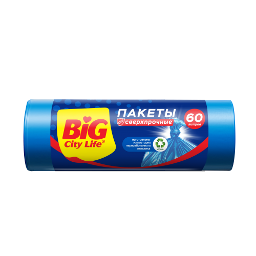 60л BIG CITY пакеты для мусора сверхпрочные LD 60*80см 10шт синий