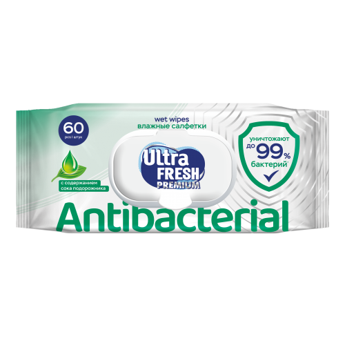 Влажная салфетка Ultra Fresh Premium Antibacterial 60шт с витаминами и экстрактами