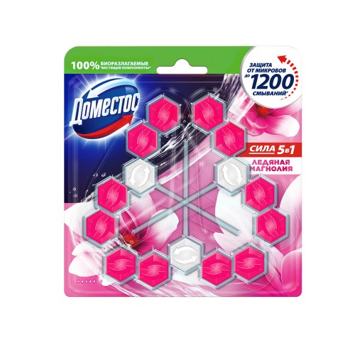 ДОМЕСТОС блок гигиенический для унитазов Трио Ледяная Магнолия 55г
