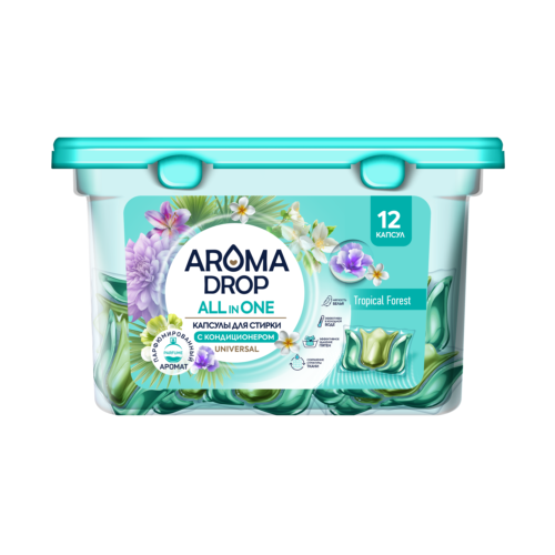 AROMA DROP капсулы для стирки с кондиционером All in one Tropical Forest, 12шт