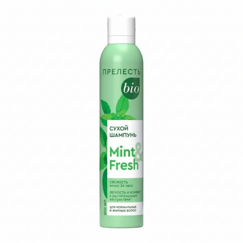 Прелесть Био сухой шампунь с растительными экстрактами Mint&Fresh, 200мл