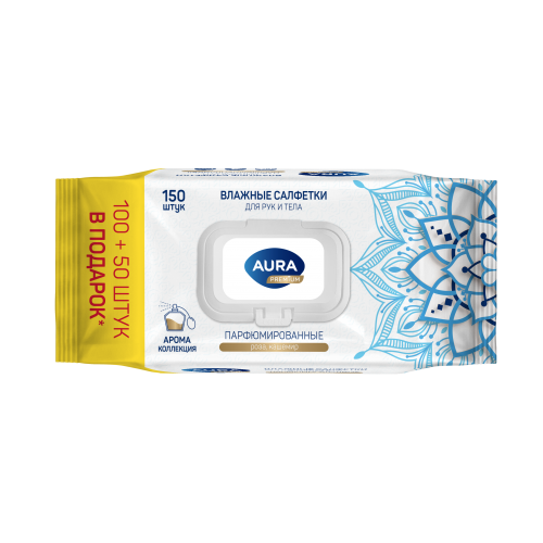 AURA PREMIUM Влажные салфетки парфюмированные арома коллекция big-pack с крышкой 150шт КК/12 AURA PREMIUM Влажные салфетки парфюмированные арома коллекция big-pack с крышкой 150шт КК/12