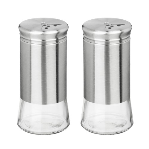 Набор для соли и перца 16,6*8,5-17,5см. стекло,нерж.сталь,пластик, цвет серебро SATOHSI