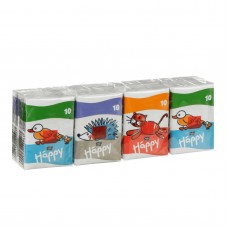 Белла Happy детские платочки бумажные мини 3-х сл. Звери (спайка 10*8шт) ОТГРУЖАТЬ КРАТНО 8 ШТ!
