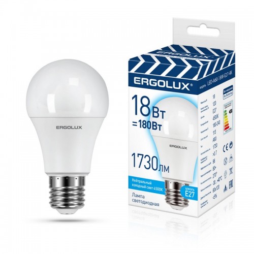 Лампа светодиодная Ergolux LED-А60-18W-E27-4K 18Вт Е27 4500К ЛОН ПРОМО