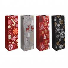 Пакет подарочный бумажный 11,5*9*35см. для бутылки 4 дизайна, Сноу Бум