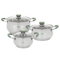 Набор кастрюль 6пр (1,9л+3,6л+6,0л) крышка стекло Марли, ручки с силикон. покрытием SATOSHI