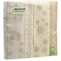 Салфетки бумажные 33*33см, 3-х слойная 20шт Снежинки золото+серебро