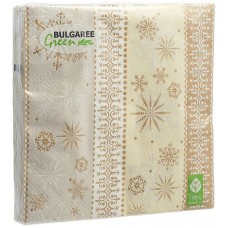 Салфетки бумажные 33*33см, 3-х слойная 20шт Снежинки золото+серебро