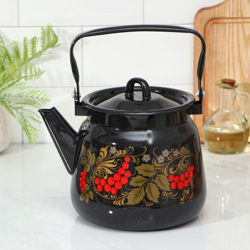 Чайник эм. 3,5л черный рябчик с петлей (зак.дно)