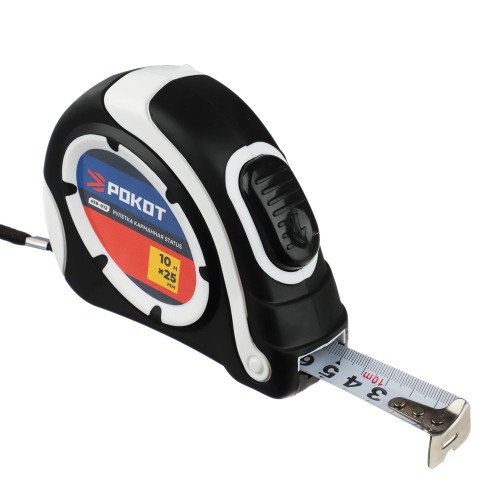 Рулетка 10м х 25мм STATUS автостоп, одинарный зацеп, корпус ABS Рокот