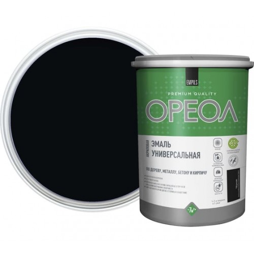 Эмаль акриловая ОРЕОЛ полуматовая черная 1,0 кг.