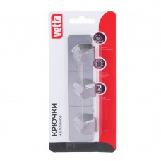 Планка с 3 крючками, самоклеящаяся, 2,5х12см., нерж.сталь VETTA