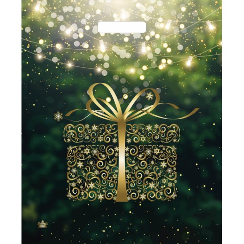 Пакет ПВД с вырубной ручкой 450*380*0,060 Золотой Подарок цена за упаковку 50 шт.