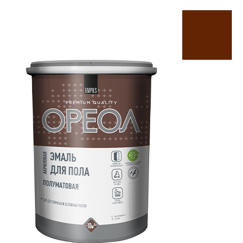Эмаль для пола акриловая ОРЕОЛ полуматовая красно-коричневая 2,3 кг.