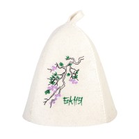 Шапка банная с вышивкой Сакура фетр белый Шапка банная с вышивкой Сакура фетр белый