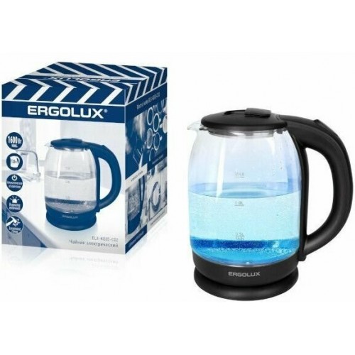 Чайник ERGOLUX ELX-KG05-C02 черный ПРОМО (стеклянный,1.8л, 220-240В, 1600 Вт)