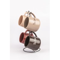 Набор 4-х кружек 380мл на метал.стенде фарфор