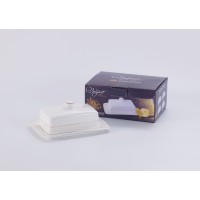 Масленка с крышкой 17,8см Золотая линия, белая, фарфор