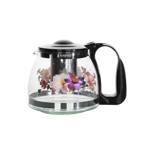 Заварочный чайник 1250мл жаропрочное стекло, деколь,метал.фильтр