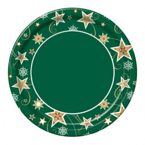 Тарелка картонный ламинированный d-23 Звезды на зеленом 10 шт/уп